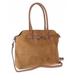 Torebka damska zamsz kuferek elegancka do pracy włoska marka 2947 Brązowa