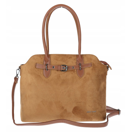 Torebka damska zamsz kuferek elegancka do pracy włoska marka 2947 Brązowa