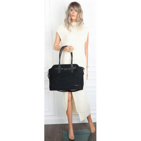 Torebka damska zamsz kuferek elegancka do pracy włoska marka 2947 Czarna
