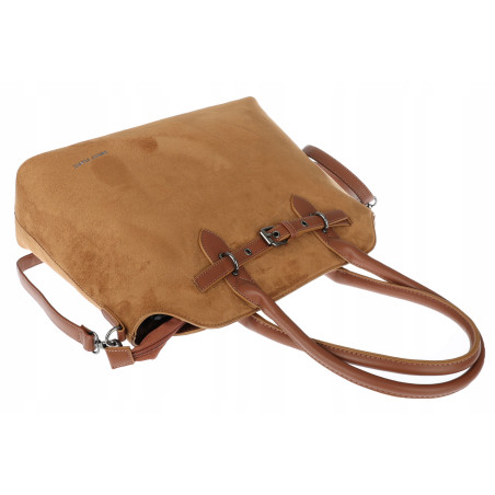 Torebka damska zamsz kuferek elegancka do pracy włoska marka 2947 Brązowa