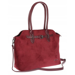 Torebka damska zamsz kuferek elegancka do pracy włoska marka 2947 Bordowa