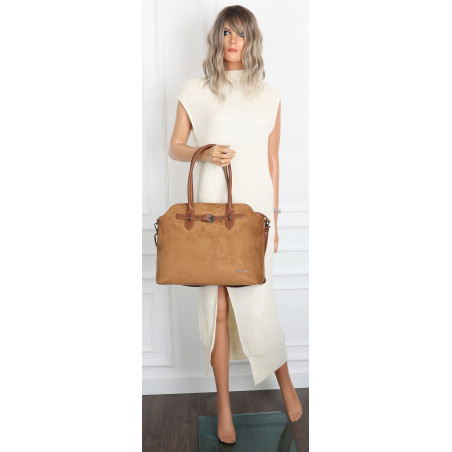 Torebka damska zamsz kuferek elegancka do pracy włoska marka 2947 Brązowa