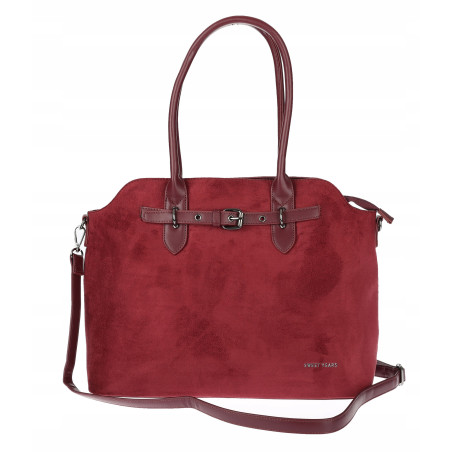 Torebka damska zamsz kuferek elegancka do pracy włoska marka 2947 Bordowa