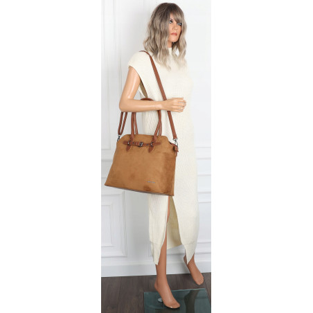 Torebka damska zamsz kuferek elegancka do pracy włoska marka 2947 Brązowa