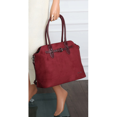 Torebka damska zamsz kuferek elegancka do pracy włoska marka 2947 Bordowa