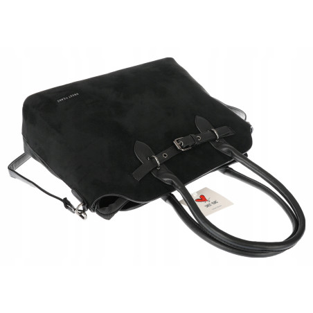 Torebka damska zamsz kuferek elegancka do pracy włoska marka 2947 Czarna