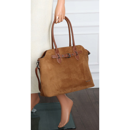 Torebka damska zamsz kuferek elegancka do pracy włoska marka 2947 Brązowa