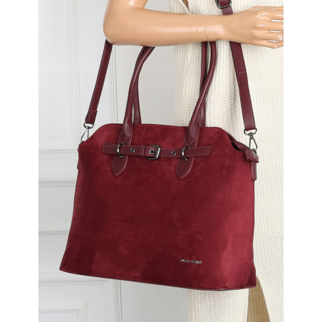 Torebka damska zamsz kuferek elegancka do pracy włoska marka 2947 Bordowa