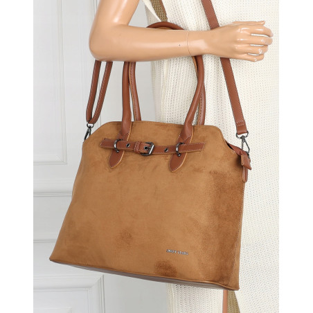 Torebka damska zamsz kuferek elegancka do pracy włoska marka 2947 Brązowa