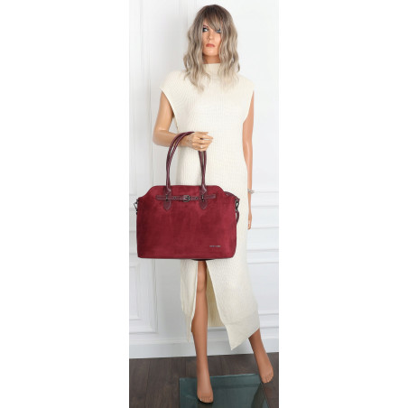 Torebka damska zamsz kuferek elegancka do pracy włoska marka 2947 Bordowa