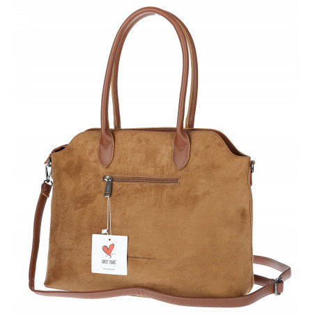 Torebka damska zamsz kuferek elegancka do pracy włoska marka 2947 Brązowa