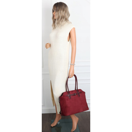 Torebka damska zamsz kuferek elegancka do pracy włoska marka 2947 Bordowa