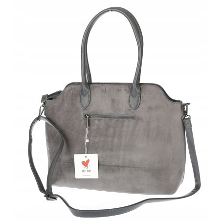 Torebka damska zamsz kuferek elegancka włoska marka modna torba 2947 szara