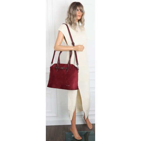 Torebka damska zamsz kuferek elegancka do pracy włoska marka 2947 Bordowa