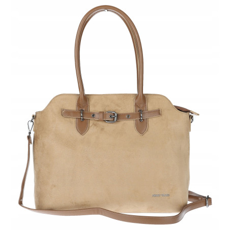 Torebka damska zamsz kuferek elegancka włoska marka modna torba 2947 Beżowa