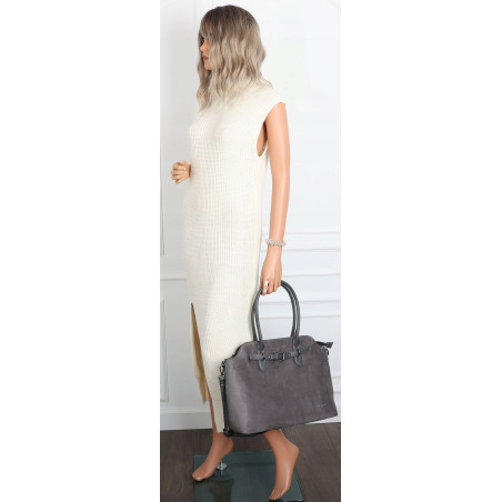 Torebka damska zamsz kuferek elegancka włoska marka modna torba 2947 szara