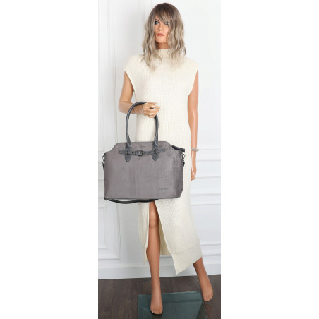 Torebka damska zamsz kuferek elegancka włoska marka modna torba 2947 szara