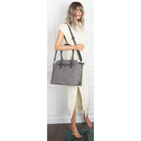 Torebka damska zamsz kuferek elegancka włoska marka modna torba 2947 szara