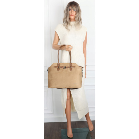 Torebka damska zamsz kuferek elegancka włoska marka modna torba 2947 Beżowa