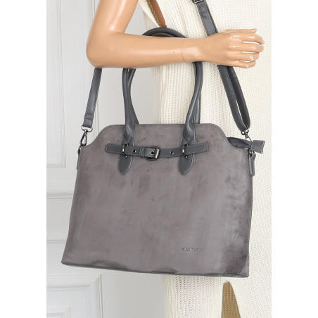 Torebka damska zamsz kuferek elegancka włoska marka modna torba 2947 szara