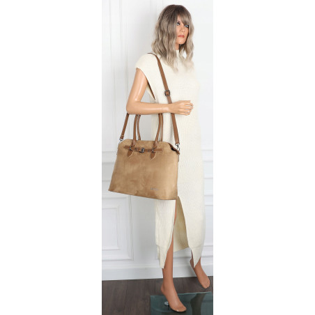 Torebka damska zamsz kuferek elegancka włoska marka modna torba 2947 Beżowa