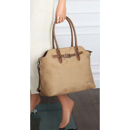 Torebka damska zamsz kuferek elegancka włoska marka modna torba 2947 Beżowa