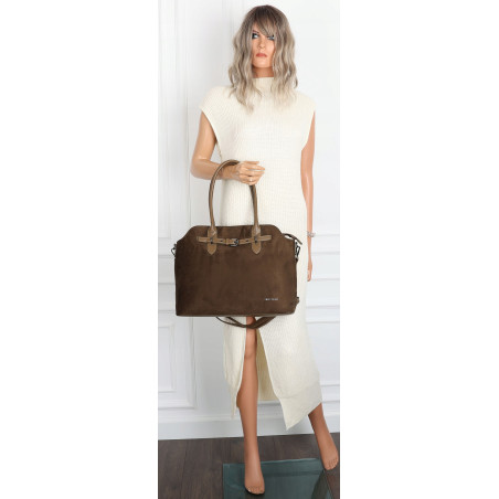 Torebka damska zamsz kuferek elegancka włoska marka modna 2947 Zielona