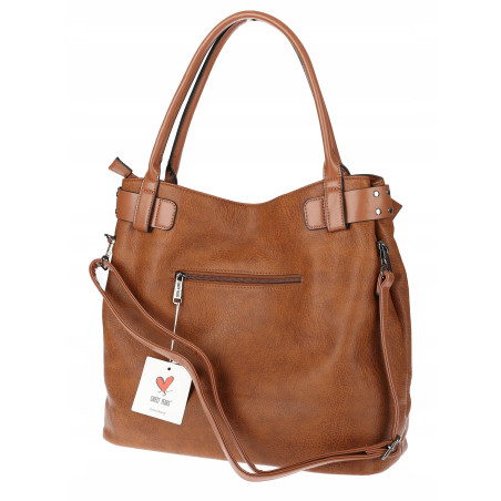 Torebka Damska Shopper worek modna duża torba A4 na Ramię 6866 Brązowa
