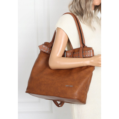 Torebka Damska Shopper worek modna duża torba A4 na Ramię 6866 Brązowa