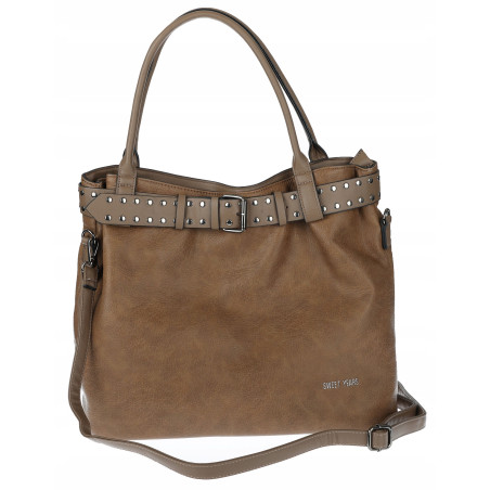Torebka Damska Shopper worek modna duża torba A4 na Ramię 6866 Brązowa