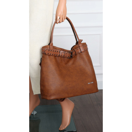 Torebka Damska Shopper worek modna duża torba A4 na Ramię 6866 Brązowa