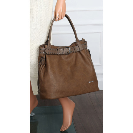 Torebka Damska Shopper worek modna duża torba A4 na Ramię 6866 Brązowa