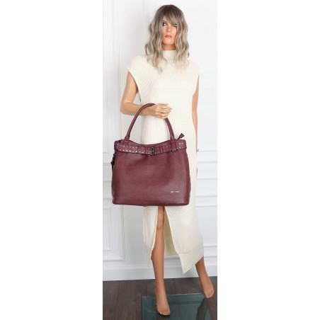 Torebka Damska Shopper worek modna duża torba A4 na Ramię 6866 Bordowa