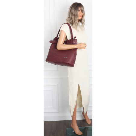 Torebka Damska Shopper worek modna duża torba A4 na Ramię 6866 Bordowa