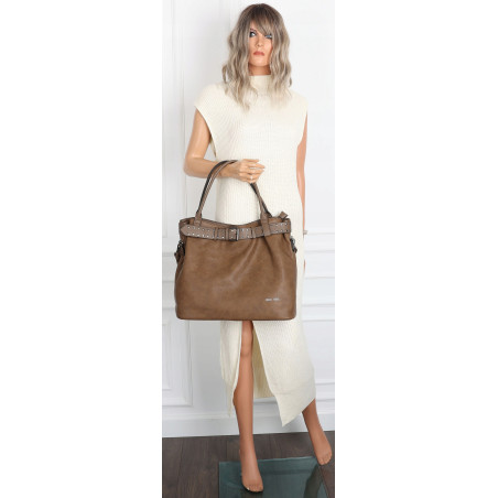 Torebka Damska Shopper worek modna duża torba A4 na Ramię 6866 Brązowa