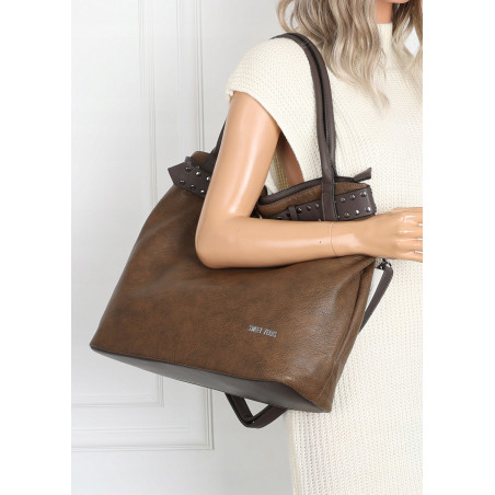 Torebka Damska Shopper worek modna duża torba A4 na Ramię 6866 Czekoladowa
