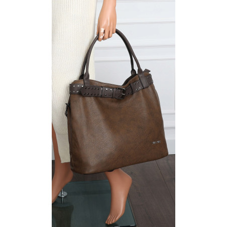 Torebka Damska Shopper worek modna duża torba A4 na Ramię 6866 Czekoladowa