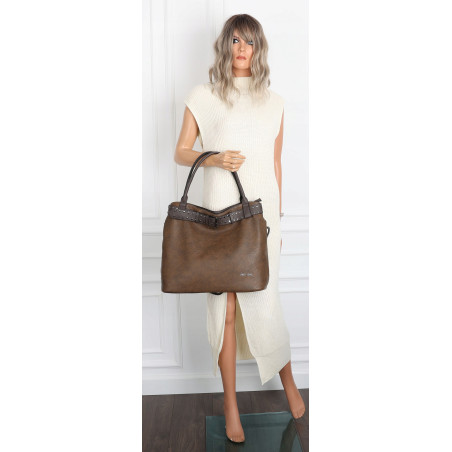 Torebka Damska Shopper worek modna duża torba A4 na Ramię 6866 Czekoladowa