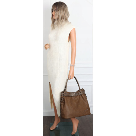 Torebka Damska Shopper worek modna duża torba A4 na Ramię 6866 Brązowa