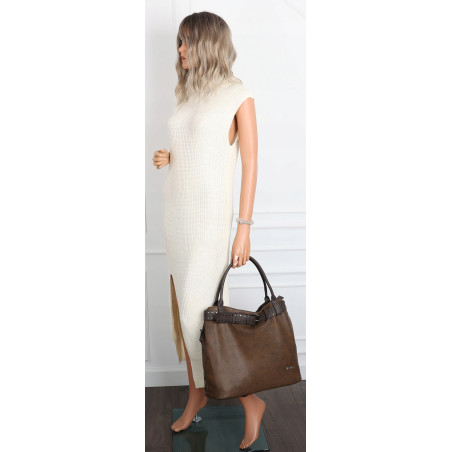 Torebka Damska Shopper worek modna duża torba A4 na Ramię 6866 Czekoladowa