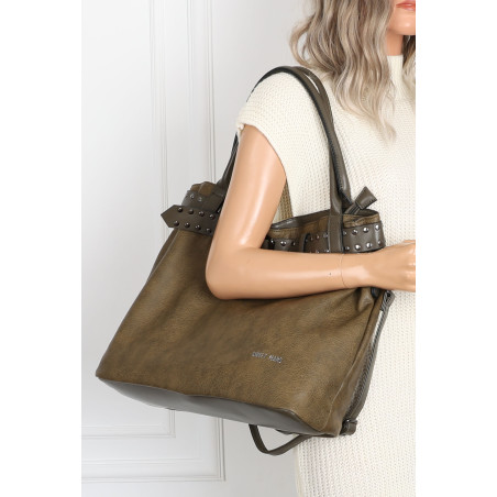 Torebka Damska Shopper worek modna duża torba A4 na Ramię 6866 Zielona