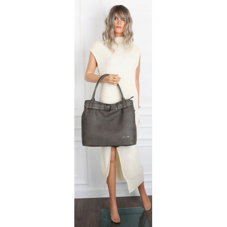 Torebka Damska Shopper worek modna duża torba A4 na Ramię 6866 Szara