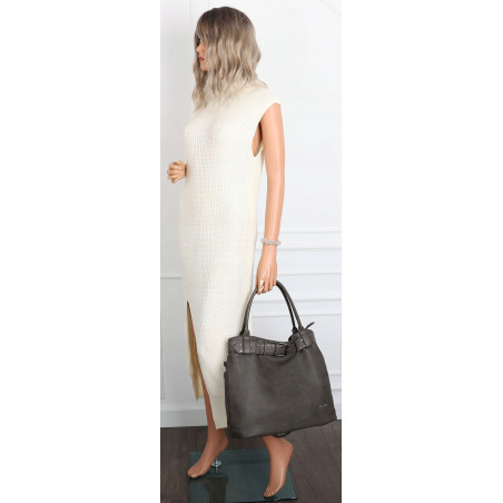 Torebka Damska Shopper worek modna duża torba A4 na Ramię 6866 Szara