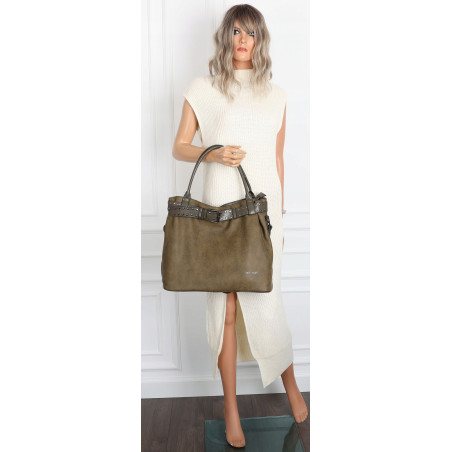 Torebka Damska Shopper worek modna duża torba A4 na Ramię 6866 Zielona