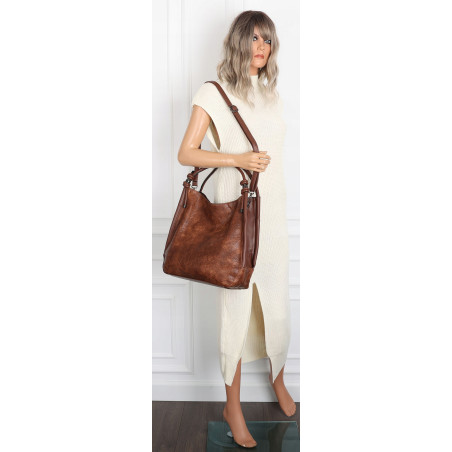 Torebka Damska listonoszka worek na ramię duża pojemna modna MC810 Brązowa