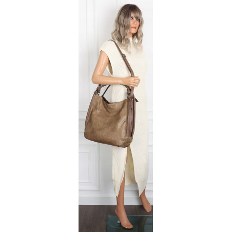 Torebka Damska listonoszka worek na ramię duża pojemna miejska MC810 Beżowa