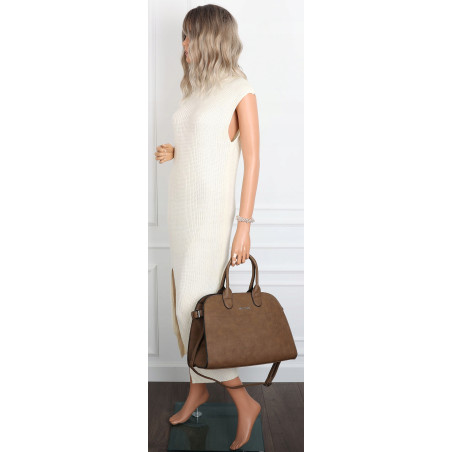 Torebka damska duża listonoszka pojemna modna torba kuferek 6868 Taupe