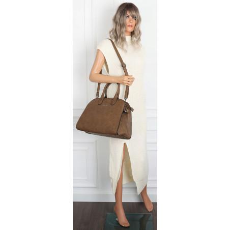 Torebka damska duża listonoszka pojemna modna torba kuferek 6868 Taupe