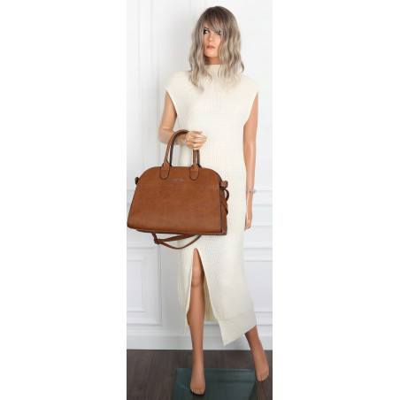 Torebka damska duża listonoszka pojemna modna torba kuferek 6868 Brązowa