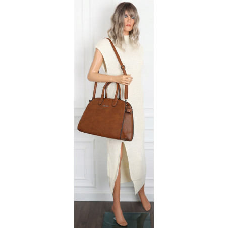 Torebka damska duża listonoszka pojemna modna torba kuferek 6868 Brązowa